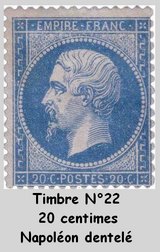 Etude  du planchage du<br>timbre Napoléon dentelé n°22