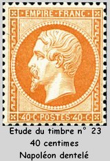 Etude  du planchage du<br>timbre Napoléon dentelé n°23