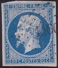  Napol�on unperforated Yvert # 14 ,  PANE D2 POSITION 84 - 3�me �tat - N° 7 - 