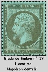 Etude  du planchage du<br>timbre Napoléon dentelé n°19